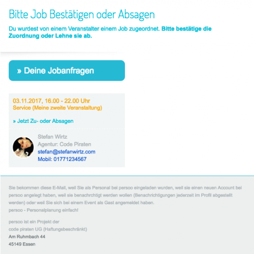 Wenn Dich eine Agentur verplant, wirst Du per Mail informiert...
