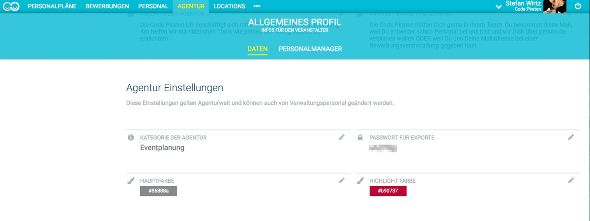 Agentur Einstellungen - 