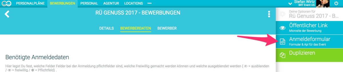 Bewerbungsbogen in Deine Website integrieren - 