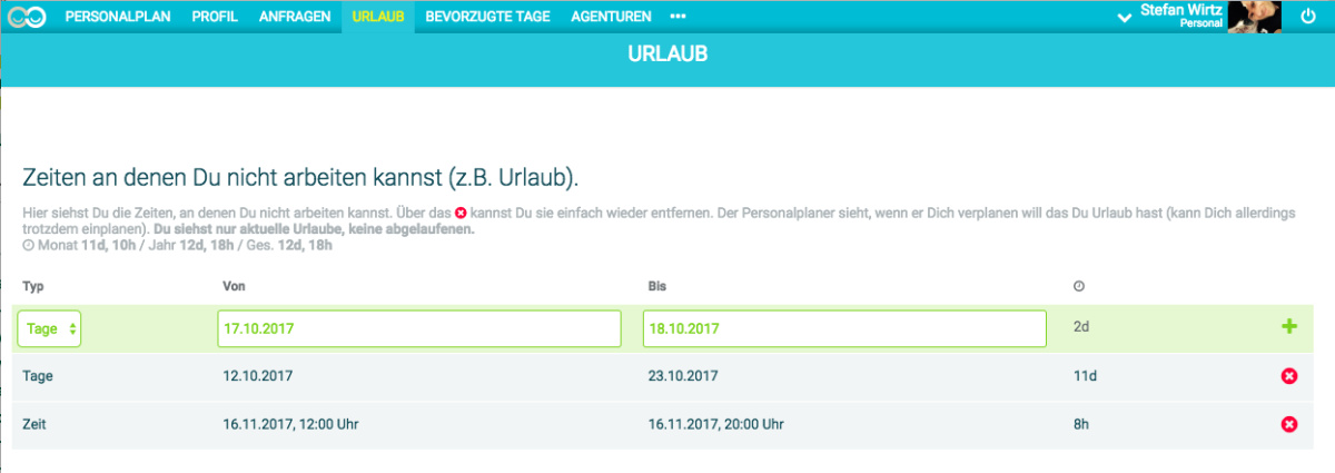 Urlaub oder Zeiten, zu denen Du nicht kannst, verwalten - 